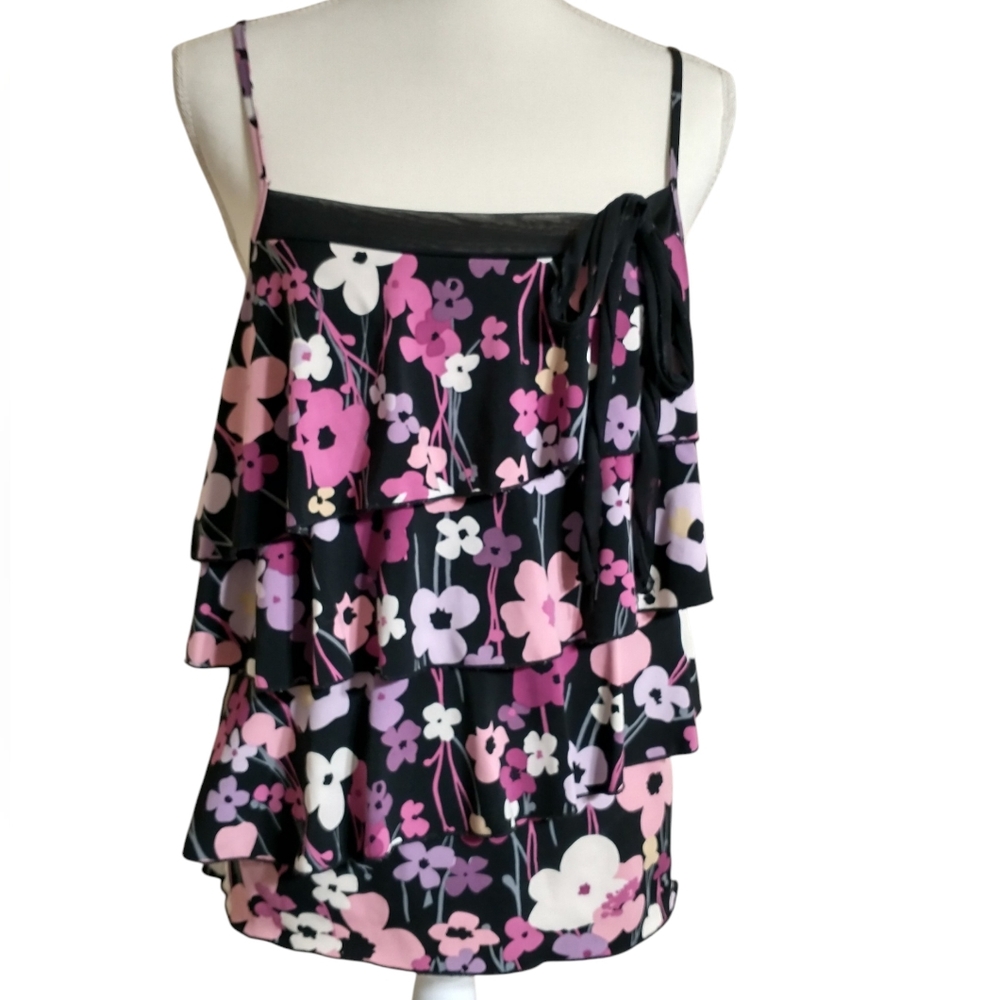 Black Ruffled Floral Tank Top